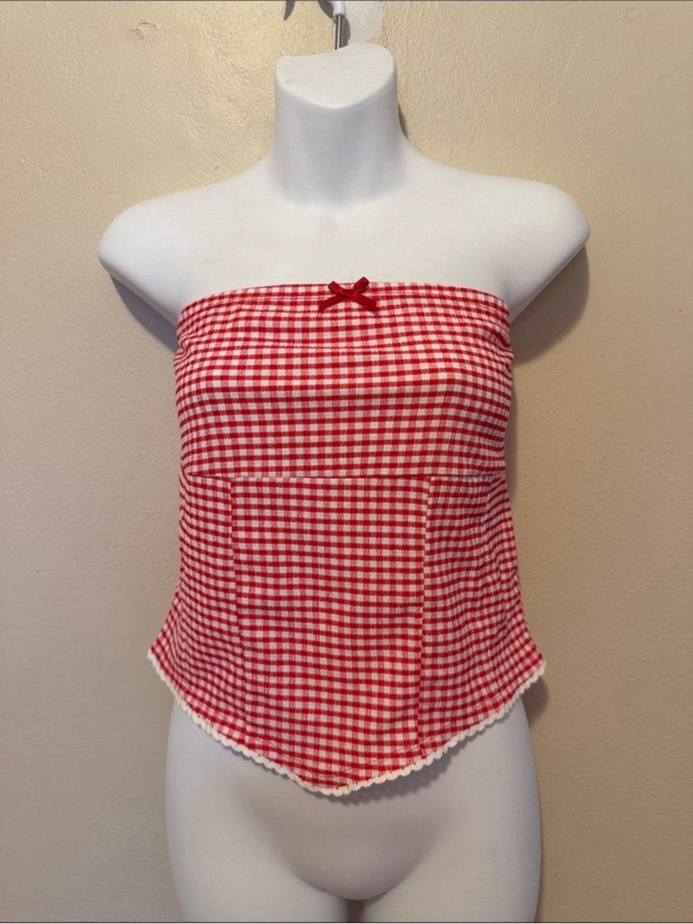 Red Gingham Strapless Tube Top with Bow